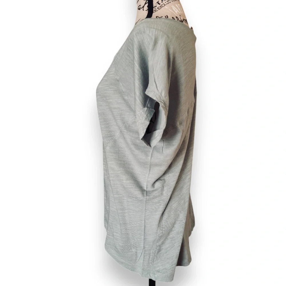 Kenar Sage Green Slub Knit V-Neck T-Shirt Size S - Picture 2 of 5